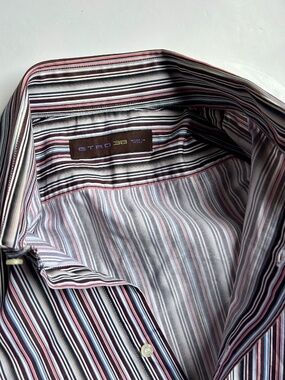 ETRO  brown & red stripes cotton dress  shirt  Sz 38/15 made in Italy 🇮🇹
